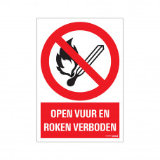 BORD OPEN VUUR EN ROKEN VERBODEN 150X300 MM