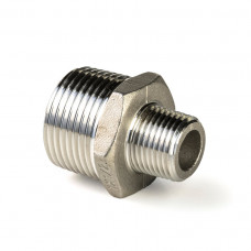 RVS DUBBELE VERLOOPNIPPEL, "LOST WAX", 2X BUITENDRAAD, BSP 1½" X 1¼"