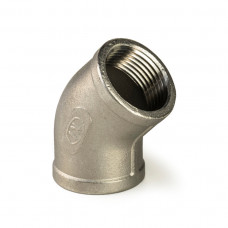 RVS KNIE 45°, "LOST WAX", 2X BINNENDRAAD, BSP ½"
