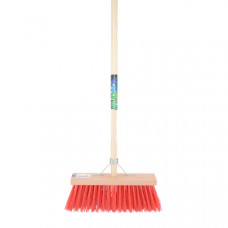 BEZEM FSC 35CM, KUNSTVEZEL ROOD MM +STEEL 150CM +STOKHOUDER